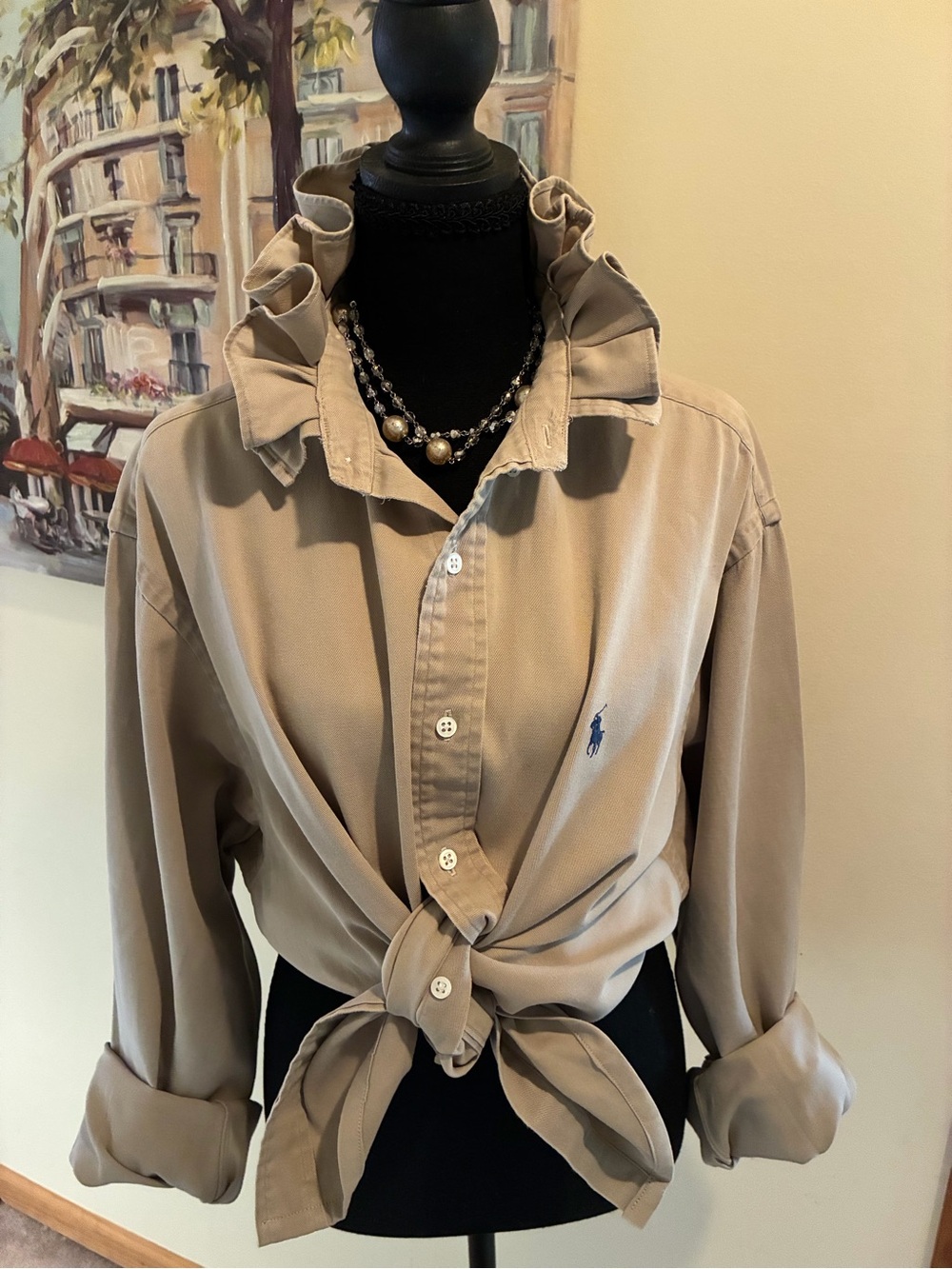Ralph Lauren Beige Button-Front Collared Shirt